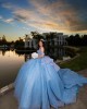 Sky Blue Quince Dress Off Shoulder Birthday Party Robe Sweetheart Neck Sweet 15 Gowns Sequin Vestidos De 15 Anos