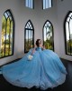 Sky Blue Quince Dress Off Shoulder Birthday Party Robe Sweetheart Neck Sweet 15 Gowns Sequin Vestidos De 15 Anos