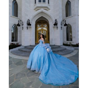 Sky Blue Quince Dress Off Shoulder Birthday Party Robe Sweetheart Neck Sweet 15 Gowns Sequin Vestidos De 15 Anos