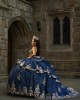 Sleeveless Navy Blue Quinceanera Dresses Sequin Sweetheart Neck Lace Appliques 15 Dress