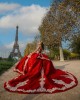 Sleeveless Red Quinceanera Dresses Lace Appliques V Neck 15 Dress