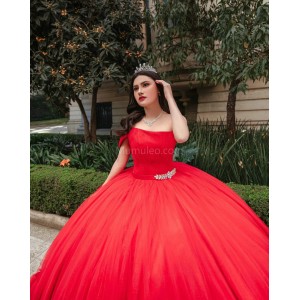 Tiered Sleeveless Red Quince Dresses Square Collar 15 Dress