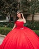 Tiered Sleeveless Red Quince Dresses Square Collar 15 Dress