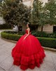 Tiered Sleeveless Red Quince Dresses Square Collar 15 Dress