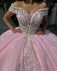 Tulle Off The Shoulder Glitter Light Pink 15 Dress