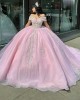 Tulle Off The Shoulder Glitter Light Pink 15 Dress