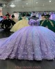 3D Flowers Lilac Sweet 16 Dresses Discount Quinceanera Dress With See Through Bodice