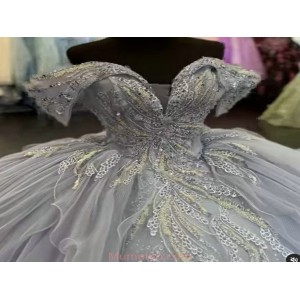 Lace Appliqued Dusty Blue Quinceanera Dresses With Cascading Details