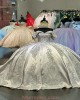 Metallic Appliqued Off The Shouler Satin Quinceanera Dresses Silver