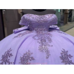 Metallic Off The Shoulder Lavender Quince Dress 2024