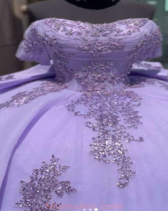 Metallic Off The Shoulder Lavender Quince Dress 2024