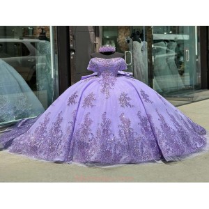 Metallic Off The Shoulder Lavender Quince Dress 2024