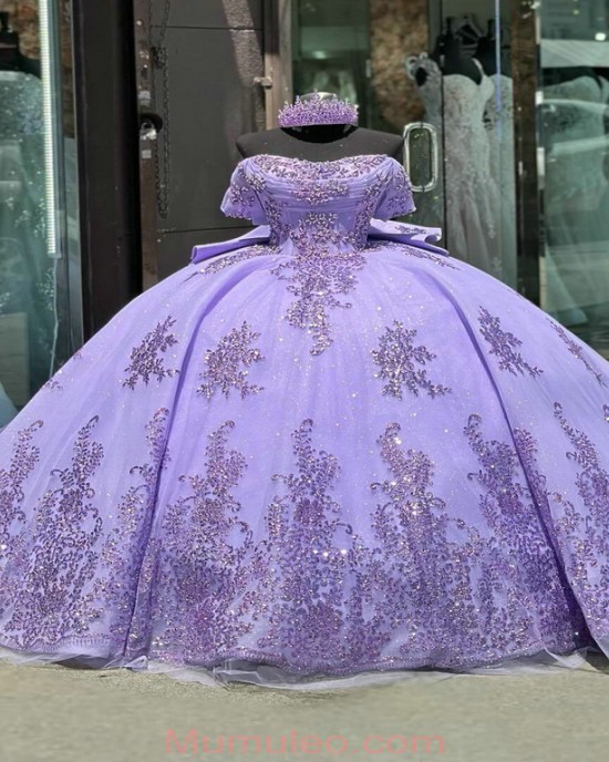 Metallic Off The Shoulder Lavender Quince Dress 2024