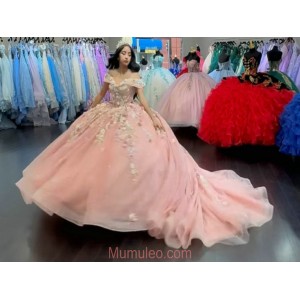 Pink Blush Quinceanera Dresses With Floral Appliques 15 dresses