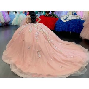 Pink Blush Quinceanera Dresses With Floral Appliques 15 dresses