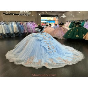 Scalloped Sleeves Pink and Blue Quinceanera Dresses 2024 With Bowtie