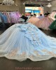 Scalloped Sleeves Pink and Blue Quinceanera Dresses 2024 With Bowtie