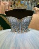 Strapless Periwinkle Blue Quinceanera Dress With Shawl Jacket And Illusion Bodice