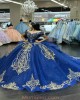 V Neck Off The Shoulder Luxury Gold and Royal Blue Quinceanera Dresses