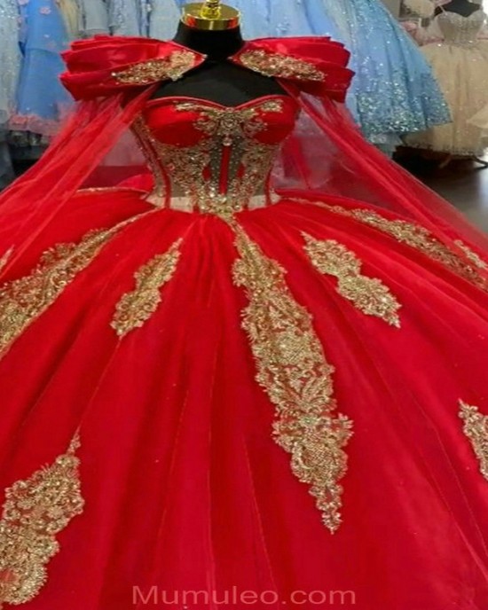 Vintage Red With Gold 15 Dresses Inexpensive Quinceanera Dresses With Cape