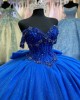 Back Bowtie Off Shoulder Royal Blue Dresses for Sweet 15 With Basque Waist