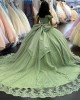 Classic Off The Shoulder Green Quinceanera Dresses With Bowtie On Back