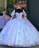 Floor Length 3D Flowers Purple Blue Quinceanera Dresses With Detachable Sleeves