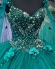 Floor Length Custom Made Green Quinceanera Dresses With Cape