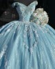 Floor Length Lace Light Sky Blue Quinceanera Dresses Customize