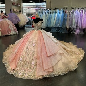 Floral Appliqued Multi Colors Quinceanera Dresses Champagne Pink