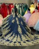 Gold and Royal Blue Quinceanera Dresses With Long Sleeves