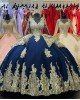 Gold and Royal Blue Quinceanera Dresses With Long Sleeves