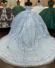 Lace Appliqued Off The Shoulder Quinceanera Dresses Sky Blue