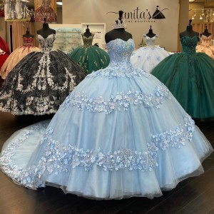 Lace Appliqued Off The Shoulder Quinceanera Dresses Sky Blue