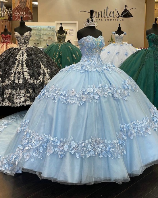 Lace Appliqued Off The Shoulder Quinceanera Dresses Sky Blue