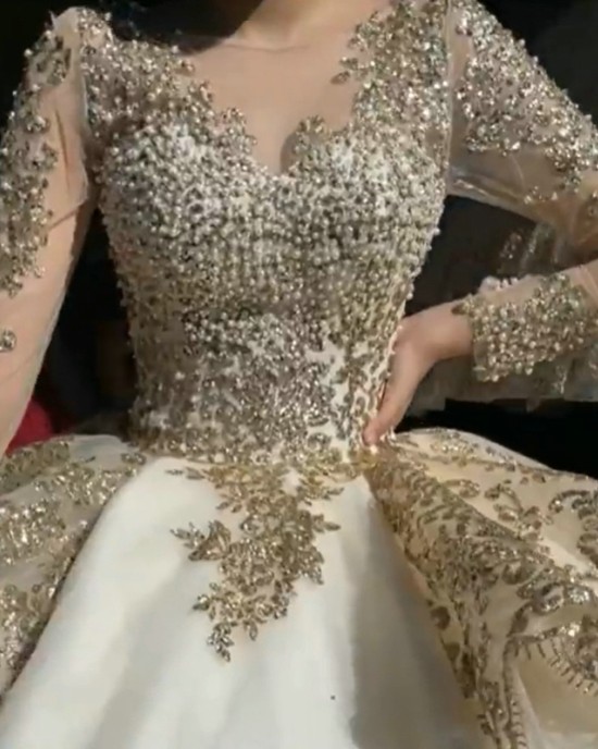 Layered Gold and White Quince Dress Charro Quinceanera Dresses