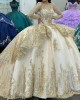 Layered Gold and White Quince Dress Charro Quinceanera Dresses