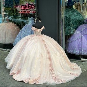 Off The Shoulder Glitter Organza Pink Dama Dresses for Quinceanera