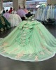 Off The Shoulder Light Green Quinceanera Dresses With Pink Flowers