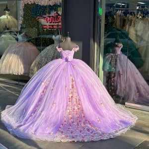 Off The Shoulder Lilac Quinceanera Dresses With Pink Flowers