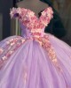 Off The Shoulder Lilac Quinceanera Dresses With Pink Flowers