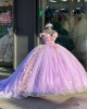 Off The Shoulder Lilac Quinceanera Dresses With Pink Flowers