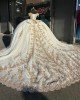 Off The Shoulder Long Tail Gold and White Quinceanera Dress