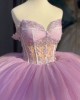 Off The Shoulder Pastel Pink Quince Dress With Illusion Bodice