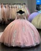 Off The Shoulder Puffy Pink Quinceanera Dresses With Long Sleeves