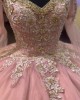 Off The Shoulder Puffy Pink Quinceanera Dresses With Long Sleeves