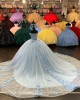 Off The Shoulder Sky Blue Quinceanera Dresses With 3D Flowers