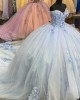 Off The Shoulder Sky Blue Quinceanera Dresses With 3D Flowers