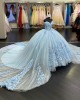 Off The Shoulder Sky Blue Quinceanera Dresses With 3D Flowers