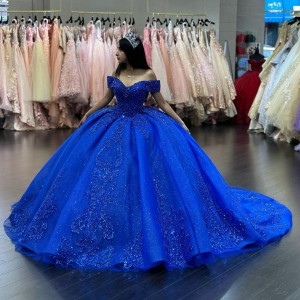 Off the Shoulder 2024 Instagram Puffy Royal Blue Quinceanera Dresses